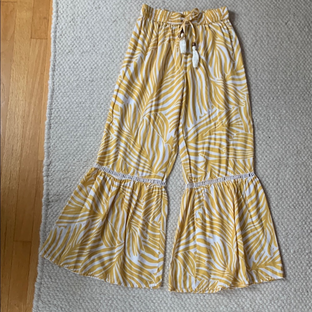 Yellow and White Zebra Print Flared Pants